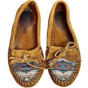 Minnetonka El Paso Moc Brown Suede size 6 Women's aztec southwest
